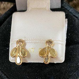 14KT Yellow Gold Earrings with Coloured Diamonds